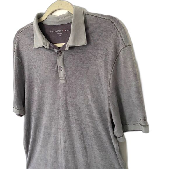 John Varvatos USA Men’s Washed Gray Pullover Short Sleeve Polo Shirt Sz M - Picture 4 of 8